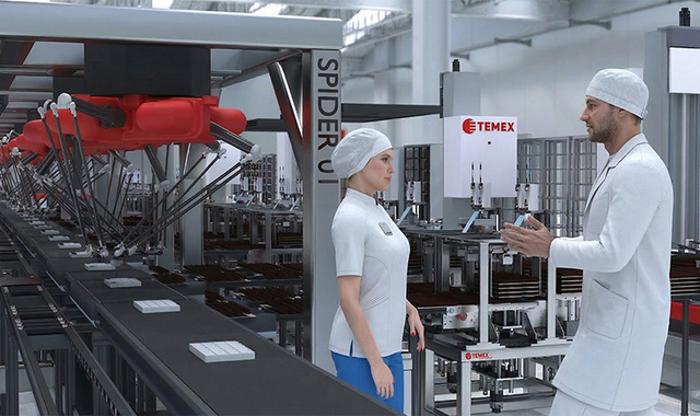 Pick and Place balící linka čokoládových pralinek Pick and Place balící linka čokoládových pralinek